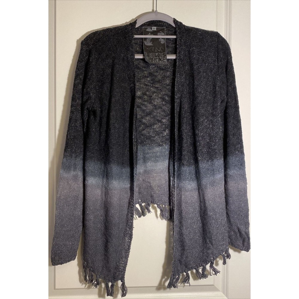 Young Fabulous & Broke Women’s Ombre Fringe Cardigan Sweater Open Front Sz Small